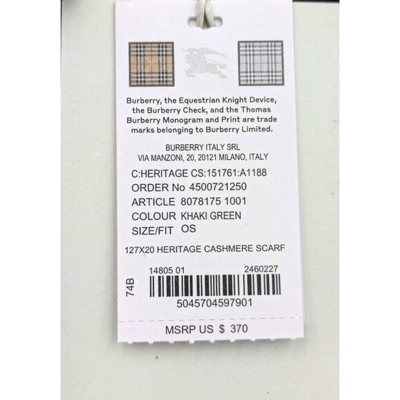 Burberry Kids Heritage Check Fringed Cashmere Scarf Green 8078175 - Picture 7 of 9